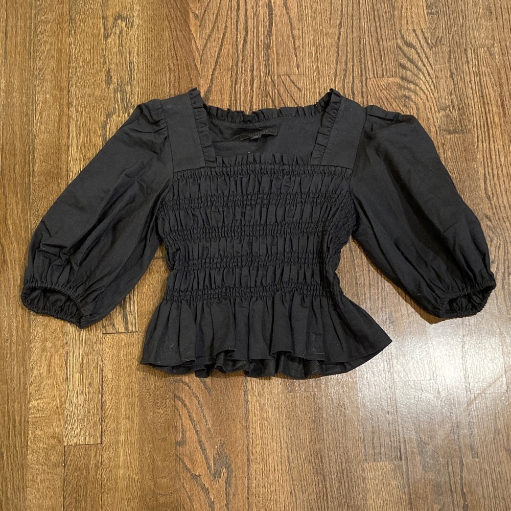 All Saints Black Smocked Blouse